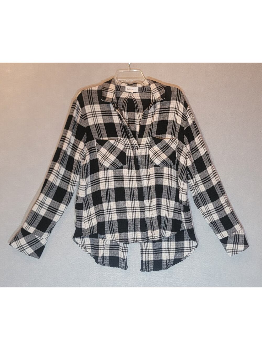 Bella Dahl Black White Plaid Split Back Button Down Shirt Medium